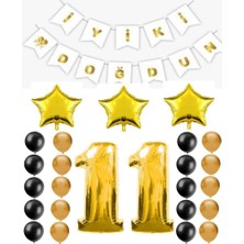 Bal10 Dünyası Iyiki Doğdun Yazılı 11 Yaş Gold Renk Doğum Günü Parti Seti