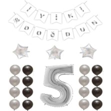 Bal10 Dünyası Iyiki Doğdun Yazılı 5 Yaş Gümüş Renk Doğum Günü Parti Seti