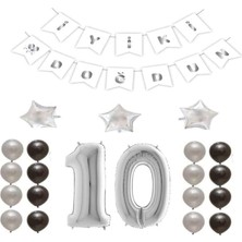 Bal10 Dünyası Iyiki Doğdun Yazılı 10 Yaş Gümüş Renk Doğum Günü Parti Seti