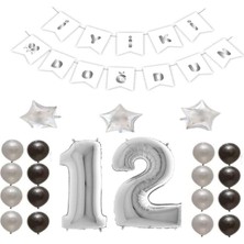 Bal10 Dünyası Iyiki Doğdun Yazılı 12 Yaş Gümüş Renk Doğum Günü Parti Seti