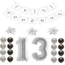 Bal10 Dünyası Iyiki Doğdun Yazılı 13 Yaş Gümüş Renk Doğum Günü Parti Seti
