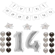 Bal10 Dünyası Iyiki Doğdun Yazılı 14 Yaş Gümüş Renk Doğum Günü Parti Seti