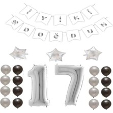 Bal10 Dünyası Iyiki Doğdun Yazılı 17 Yaş Gümüş Renk Doğum Günü Parti Seti
