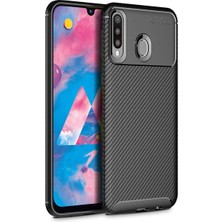 Apsuwa Samsung Galaxy M30 Karbon Görünüm Negro Silikon Kılıf + Ekran Koruyucu Nano