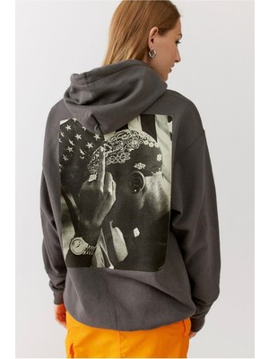 Trendseninle Tupac Baskılı Kapüşonlu Sweatshirt