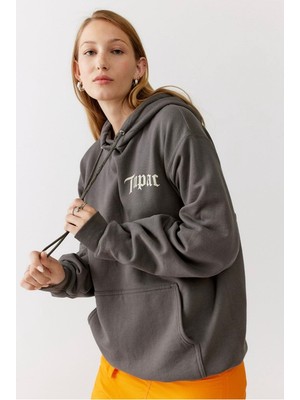 Trendseninle Tupac Baskılı Kapüşonlu Sweatshirt