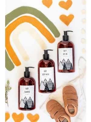 Lalezen 3 Lü Amber Plastik Şişe 500 ml Bebek Set Bebek Şampuanı Bebek Losyon Bebek Duş Jeli Etiketli