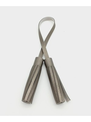 Angel Çanta Aksesuar Suni Deri Parlak Gri Ikili Düz Püskül