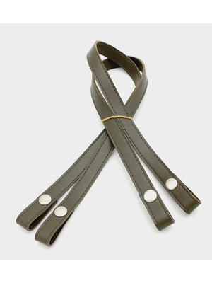 Angel Çanta Aksesuar Çift Kat Dikişli Suni Deri Haki Çıtçıtlı Çanta Sapı Gümüş Metalli