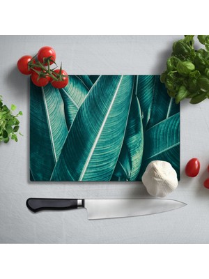 Insigne Tropik Yaprak Uv Baskılı Cam Kesme Tablası 35X25 cm