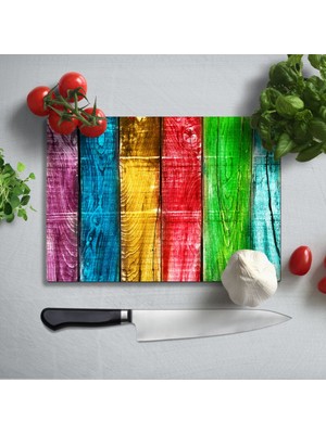 Insigne Renkli Tahtalar Uv Baskılı Cam Kesme Tablası 35X25 cm