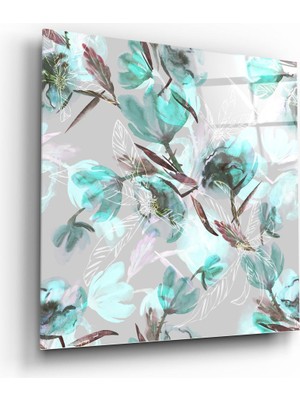 Insigne Yeşil Çiçek Cam Tablo - 60X60 cm