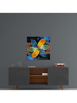 Insigne Renkli Yapraklı Çiçek Cam Tablo - 40X40 cm