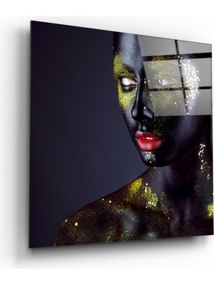 Insigne Kadın Portre 2 Cam Tablo - 60X60 cm