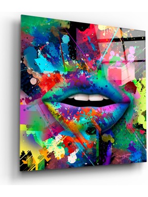 Insigne Renk Katan Dudaklar Cam Tablo - 40X40 cm