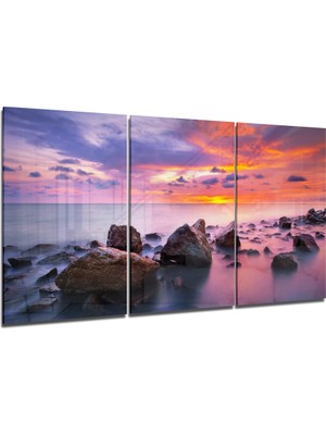 Insigne Kızıl Günbatımı Mega Cam Tablo - 3 Adet 72X46 cm