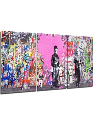 Insigne Charlie Chaplin - Banksy Cam Tablo - 3 Adet 72X46 cm