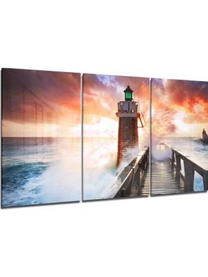 Insigne Deniz Feneri ve Iskele Cam Tablo - 3 Adet 72X46 cm