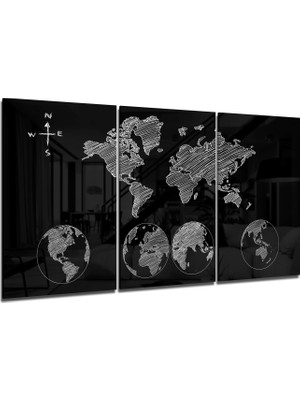 Insigne Dünya Haritası Cam Tablo - 3 Adet 72X46 cm