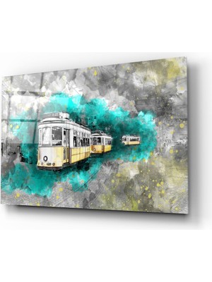 Insigne Illüstrasyon Tramvay Cam Tablo - 72X46 cm