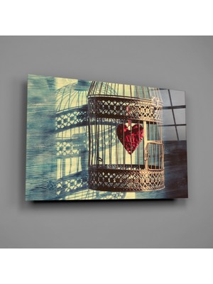 Insigne Kafesteki Kalp Cam Tablo - 72X46 cm