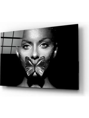 Insigne Kelebek Kadın Cam Tablo - 72X46 cm