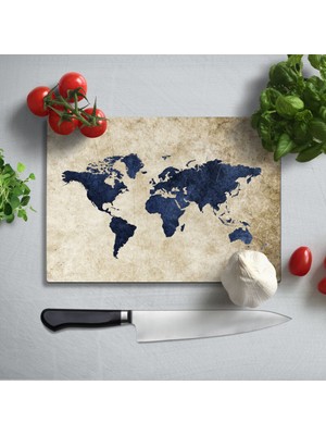 Insigne Dünya Haritası Uv Baskılı Cam Kesme Tablası 35X25 cm