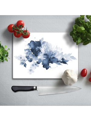 Insigne Mavi Çiçek Uv Baskılı Cam Kesme Tablası 35X25 cm