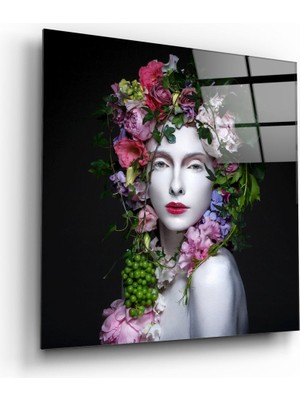 Insigne Kadın Portre 2 Cam Tablo - 40X40 cm