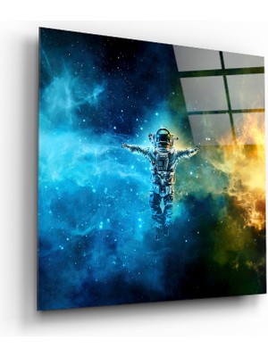 Insigne Uzayda Astronot Cam Tablo - 40X40 cm