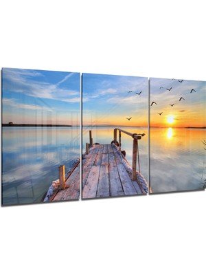 Insigne Sahilde Günbatımı Mega Cam Tablo - 3 Adet 72X46 cm