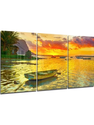 Insigne Günbatımı ve Tekne Cam Tablo - 3 Adet 72X46 cm