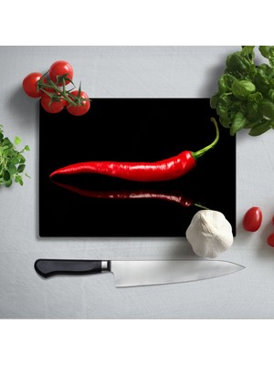 Insigne Kırmızı Biber Uv Baskılı Cam Kesme Tablası 35X25 cm