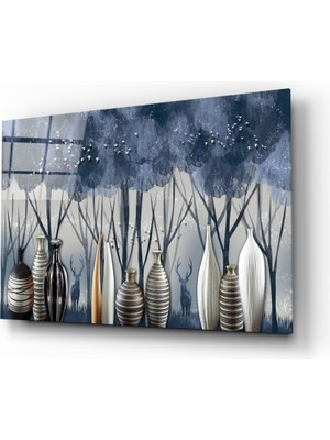Insigne Vazolar ve Ağaçlar Cam Tablo - 72X46 cm