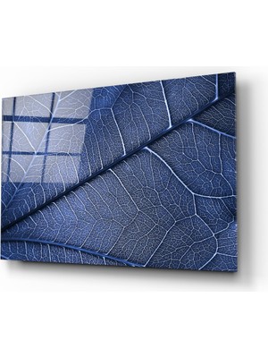 Insigne Makro Mavi Yaprak Cam Tablo - 72X46 cm
