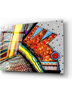 Insigne Soyut Bukalemun Cam Tablo - 72X46 cm