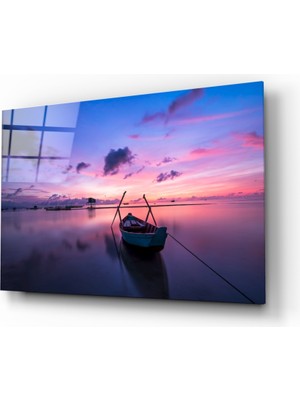 Insigne Teknede Gün Batımı Cam Tablo - 72X46 cm