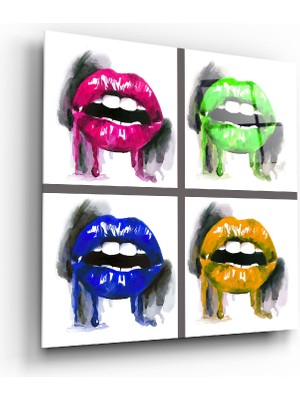 Insigne Renkli Dudaklar Cam Tablo - 40X40 cm