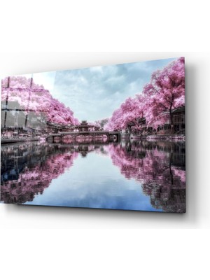 Insigne Pembe Manzara Cam Tablo - 72X46 cm