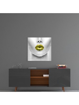 Insigne Altın Dudaklar Cam Tablo - 40X40 cm