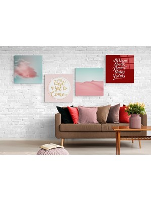 Insigne Pembe Çöl Quadro Cam Tablo - 4 Adet 40X40 cm