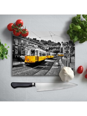 Insigne Sarı Tramvay Uv Baskılı Cam Kesme Tablası 35X25 cm