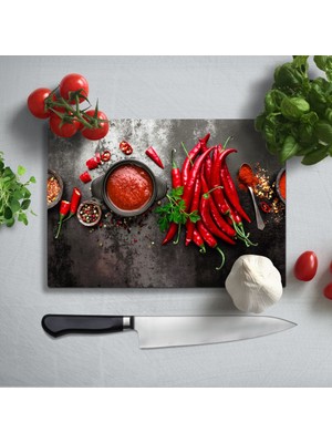 Insigne Kırmızı Biber Uv Baskılı Cam Kesme Tablası 35X25 cm