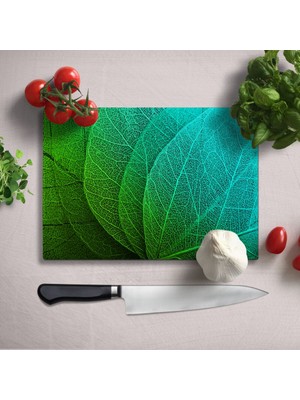 Insigne Yeşil Yapraklar Uv Baskılı Cam Kesme Tablası 35X25 cm