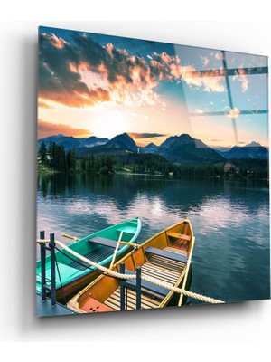 Insigne Göl ve Dağ Manzara Cam Tablo - 40X40 cm
