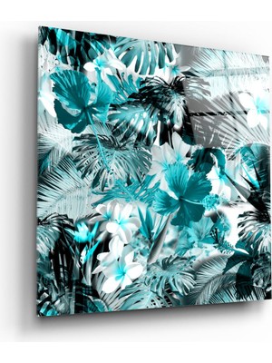Insigne Tropik Yapraklar Cam Tablo - 40X40 cm