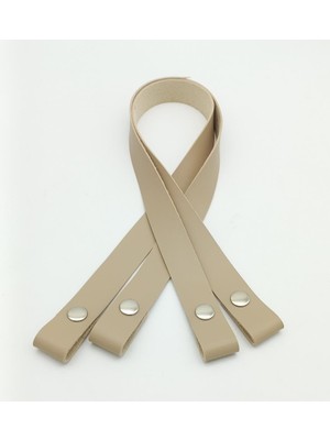 Angel Çanta Aksesuar Tek Kat Suni Deri Bej Çıtçıtlı Çanta Sapı Gümüş Metalli