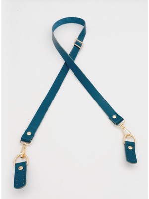 Angel Çanta Aksesuar Gerçek Deri Ayarlı Uzun Sap 2X130 Turkuaz Light Gold Metalli