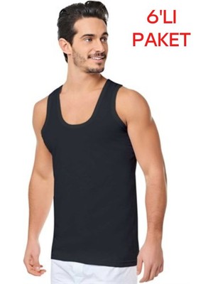Seher Yıldızı Erkek Siyah Penye Atlet 6'lı Paket ( (%100 Pamuk) )