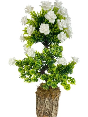 Nettenevime Bonsai Dekoratif Yapay Ağaç Beyaz Güllü Top Kafalı Bonzai 30CM